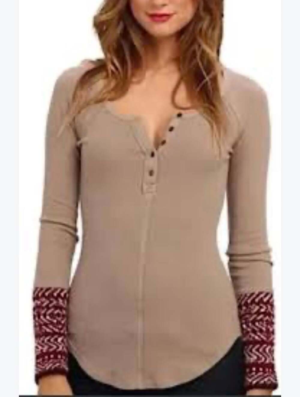 Free People Alpine Cuff Thermal Top Size S Mushroom Combo Henley